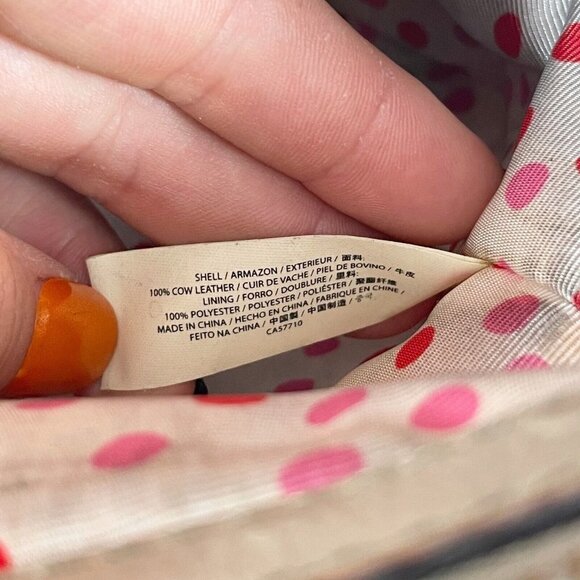 Kate Spade NY Womens Leather Ostrich Tote Bag Gray L Polka Dot Liner Zip Pocket - Picture 7 of 11